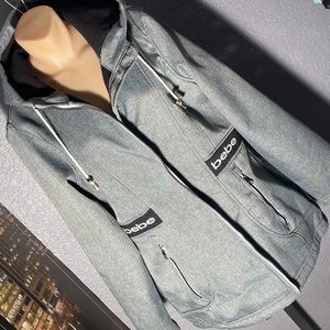 BEBE - tunic jacket: grey lined utility l/s hooded flared w pockets & logos - XL